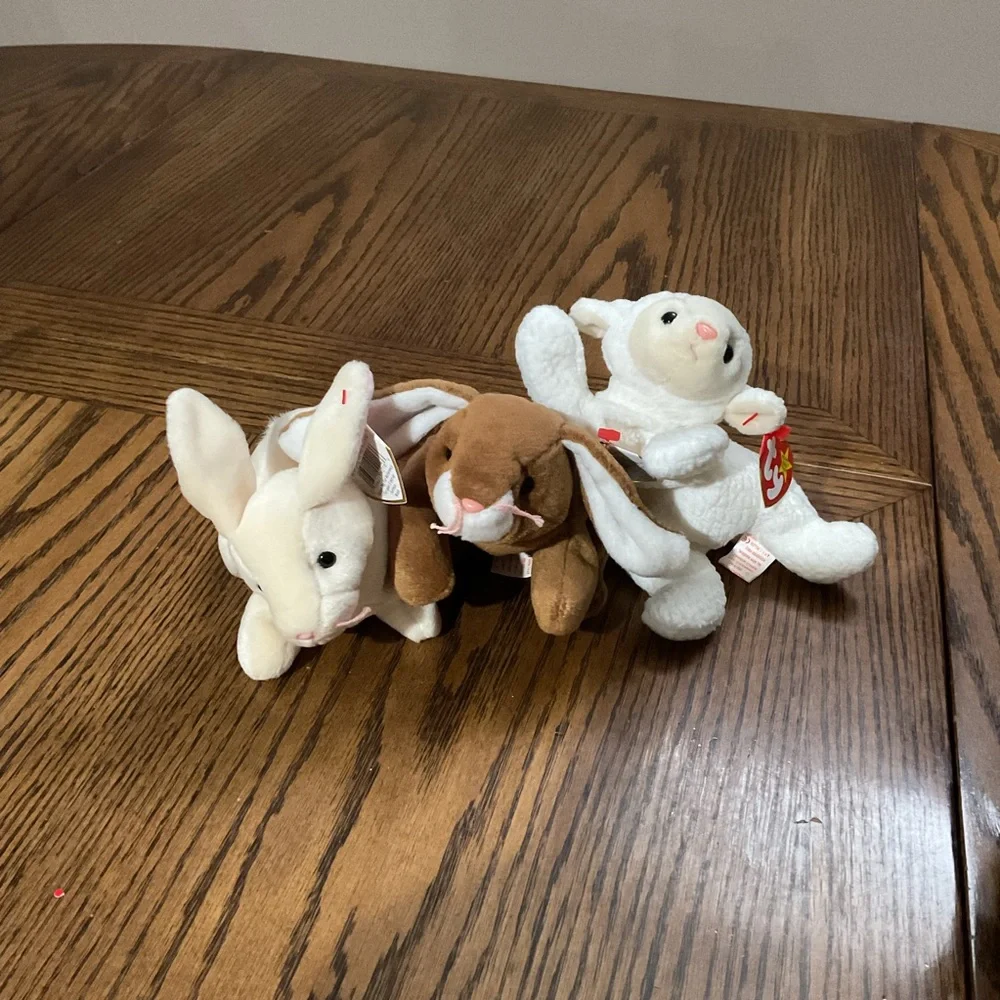 Ty Easter 🐣 bunny rabbits Ears & Nibbler & lamb Fleece beanie babies set